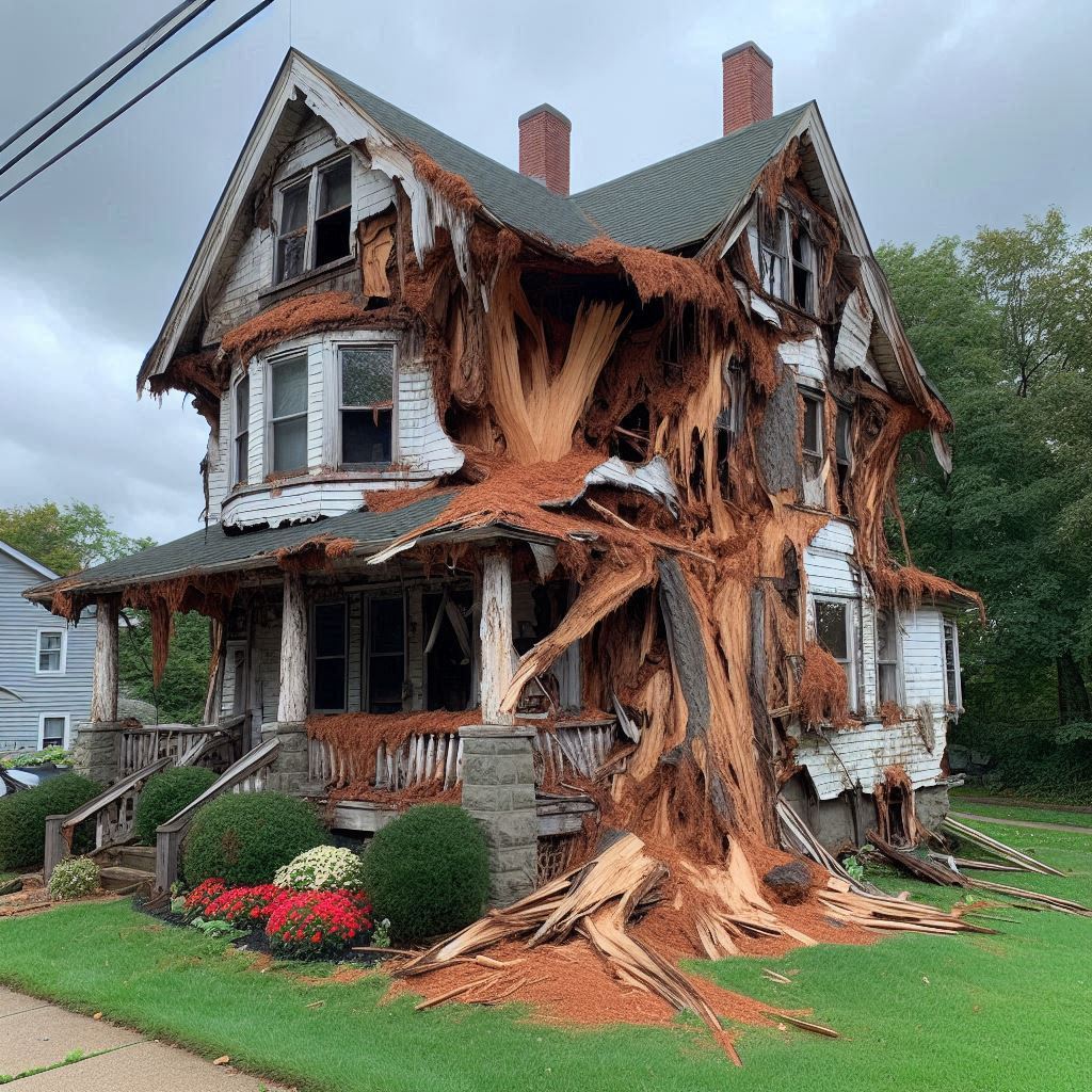 Damaged tree on an Dacula home showing signs of disease and decay